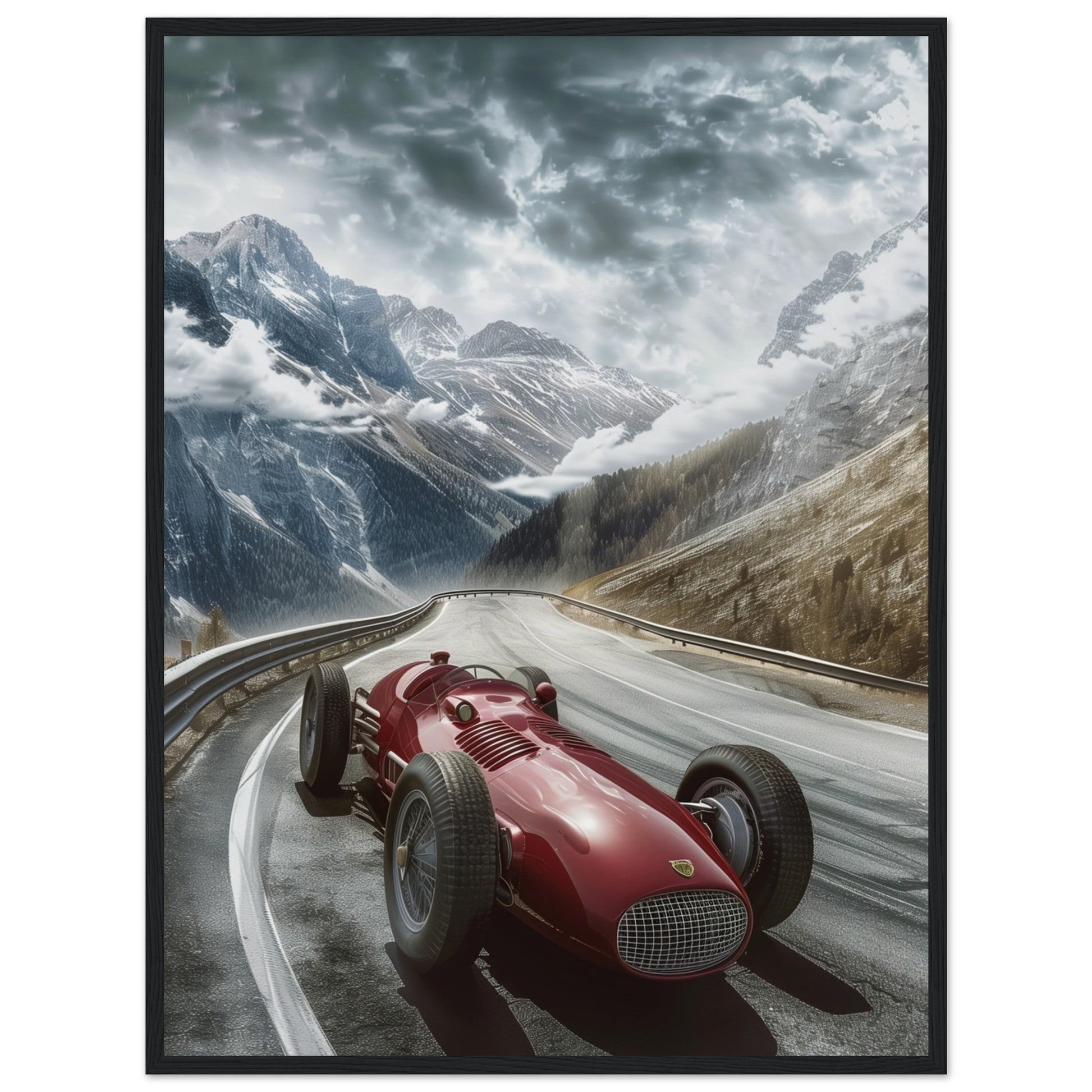 Poster Voiture De Course Ancienne ( 60x80-cm-Bois-noir)