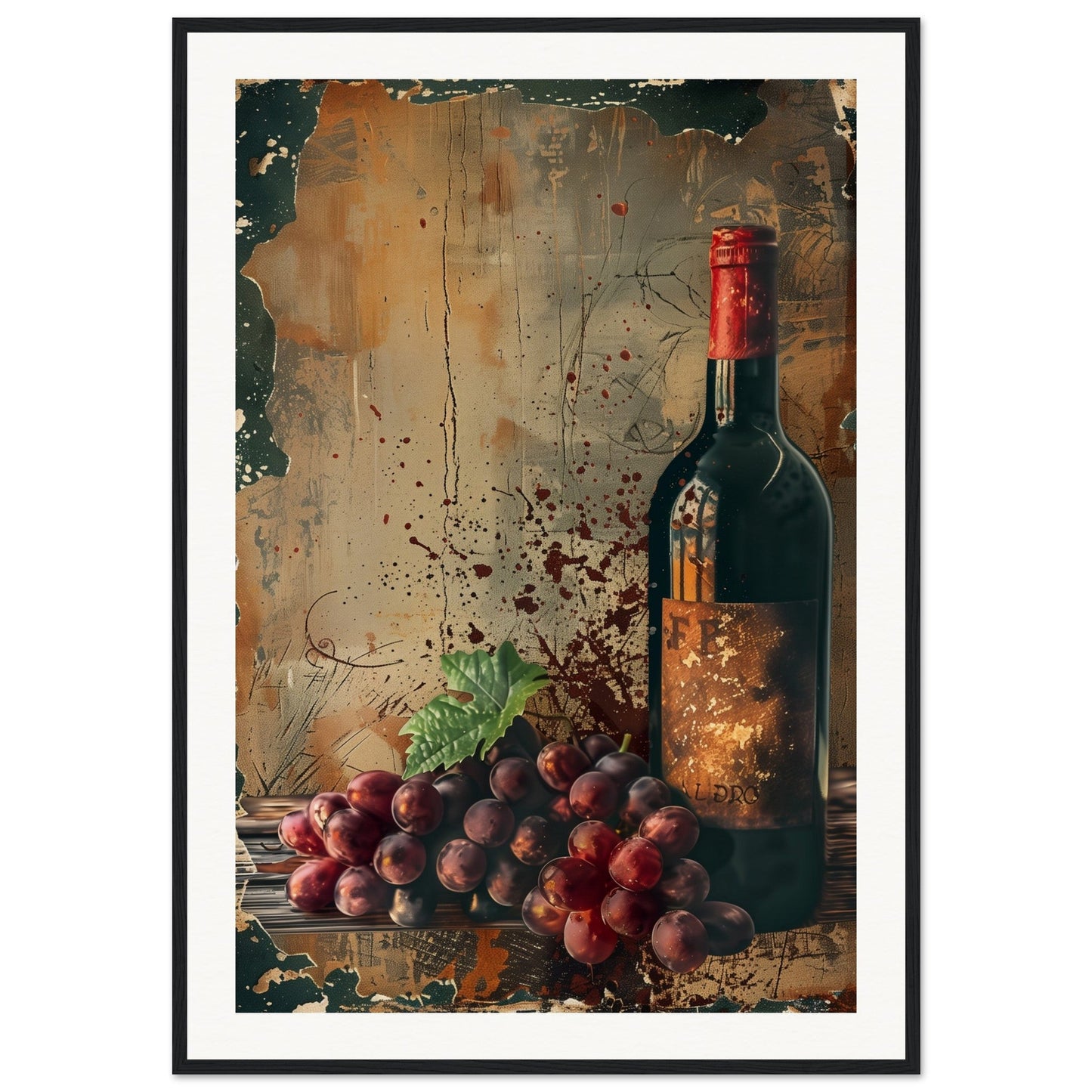 Vieille Affiche de Vin ( 70x100-cm-Bois-noir)