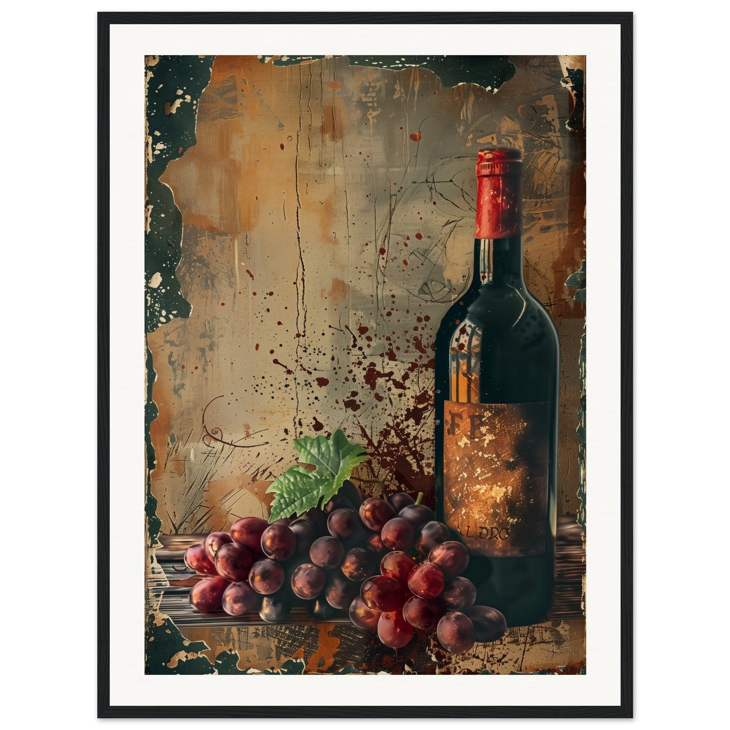 Vieille Affiche de Vin ( 60x80-cm-Bois-noir)