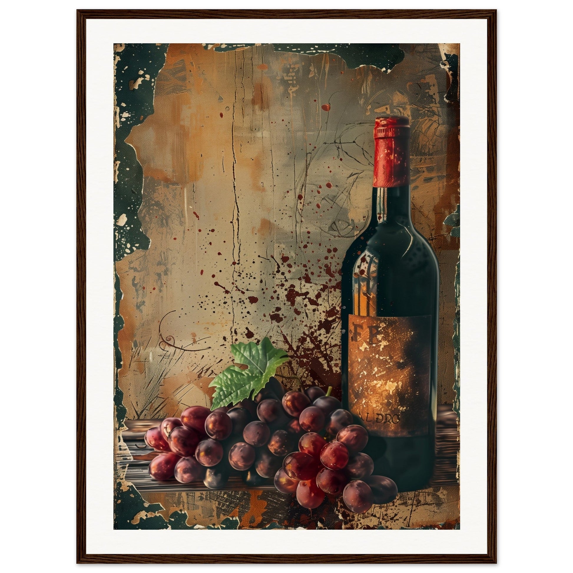 Vieille Affiche de Vin ( 60x80-cm-Bois-foncé)