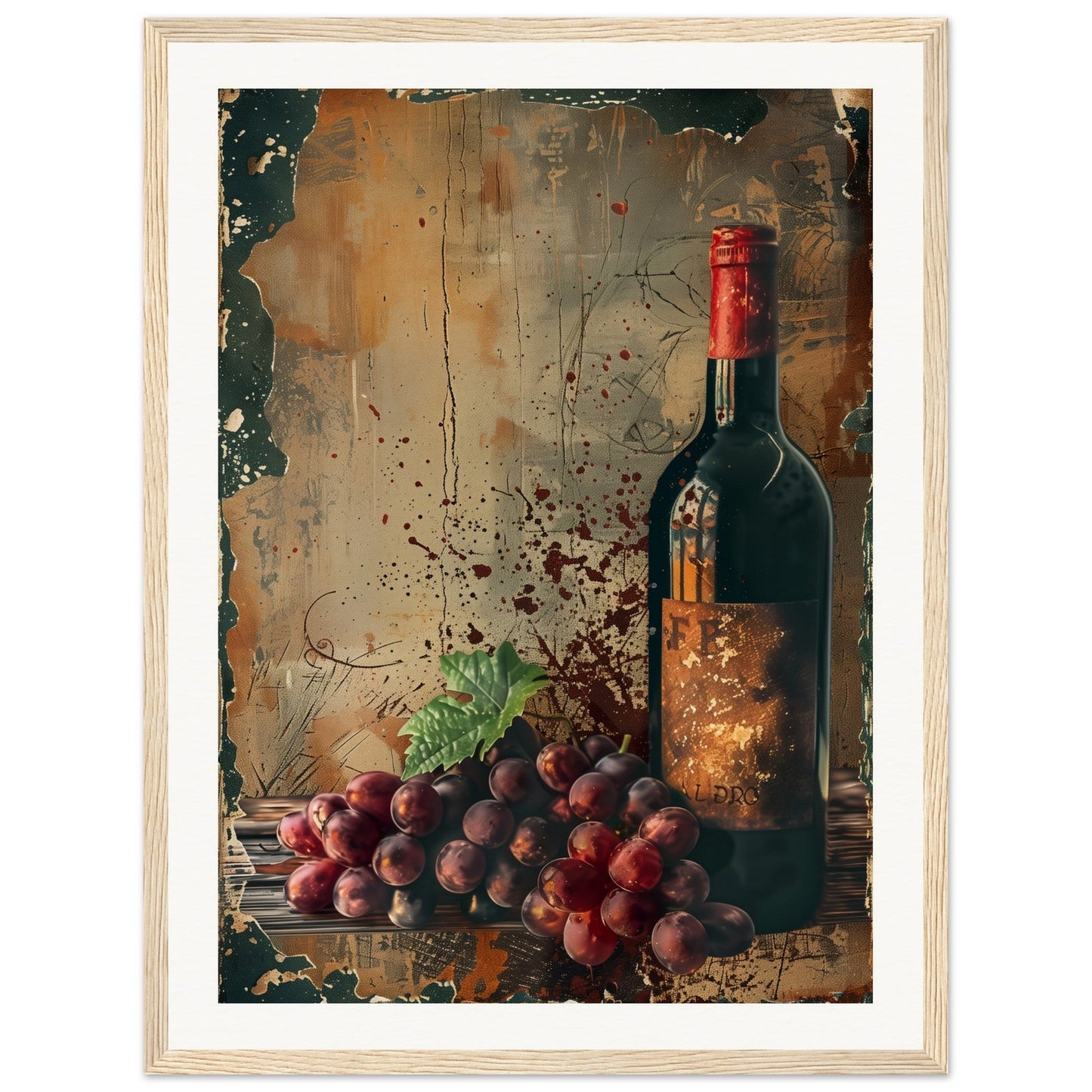 Vieille Affiche de Vin ( 45x60-cm-Bois-clair)