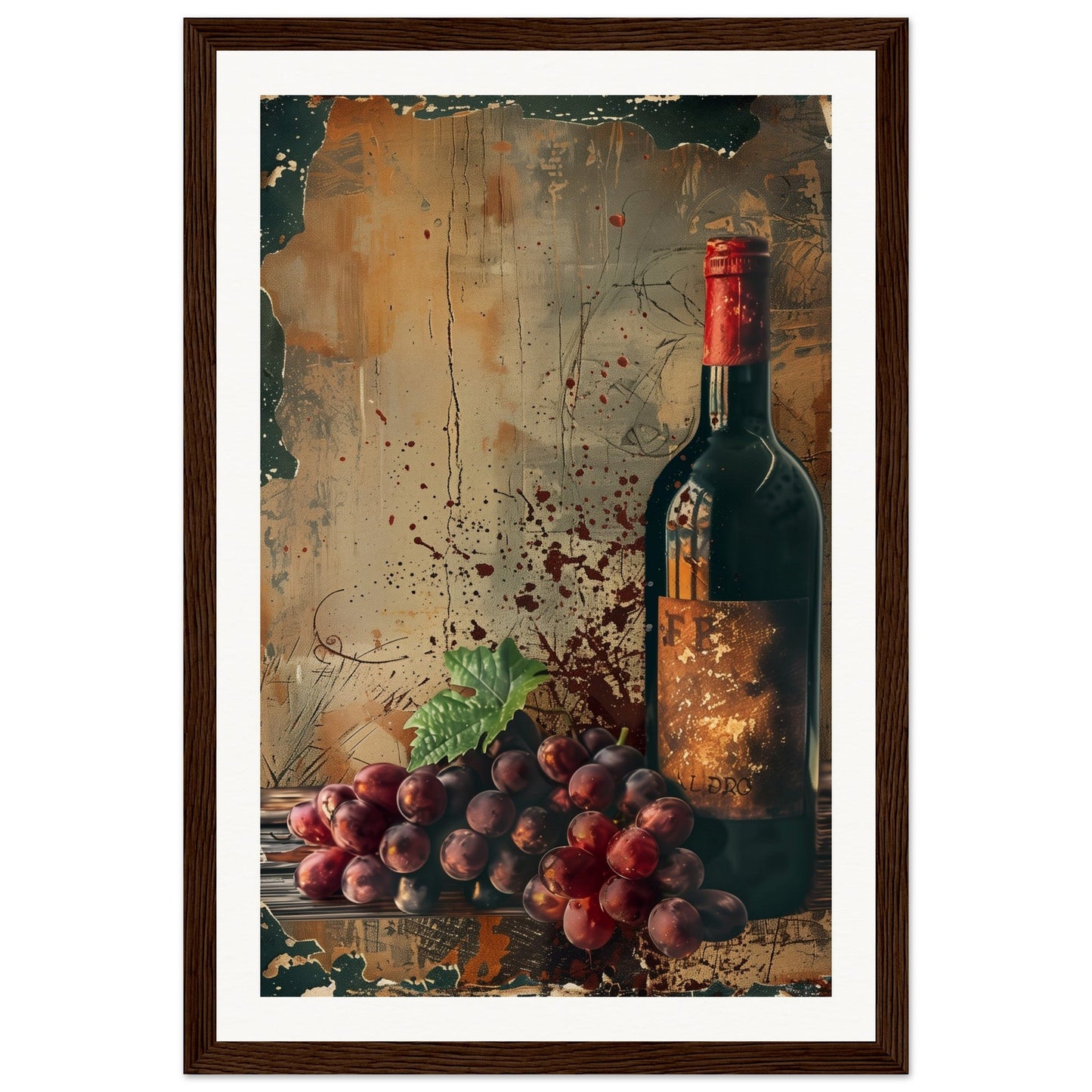 Vieille Affiche de Vin ( 30x45-cm-Bois-foncé)