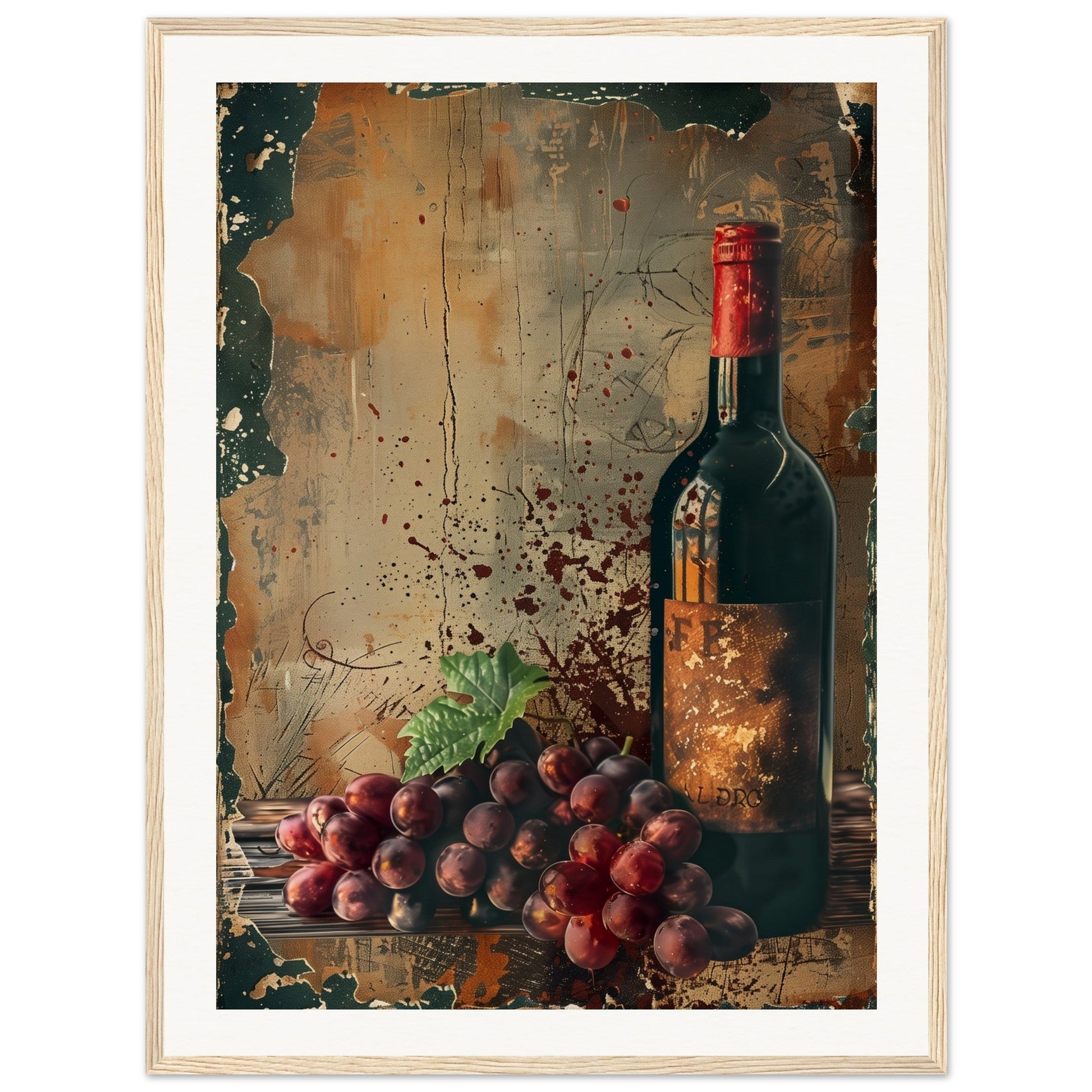 Vieille Affiche de Vin ( 60x80-cm-Bois-clair)