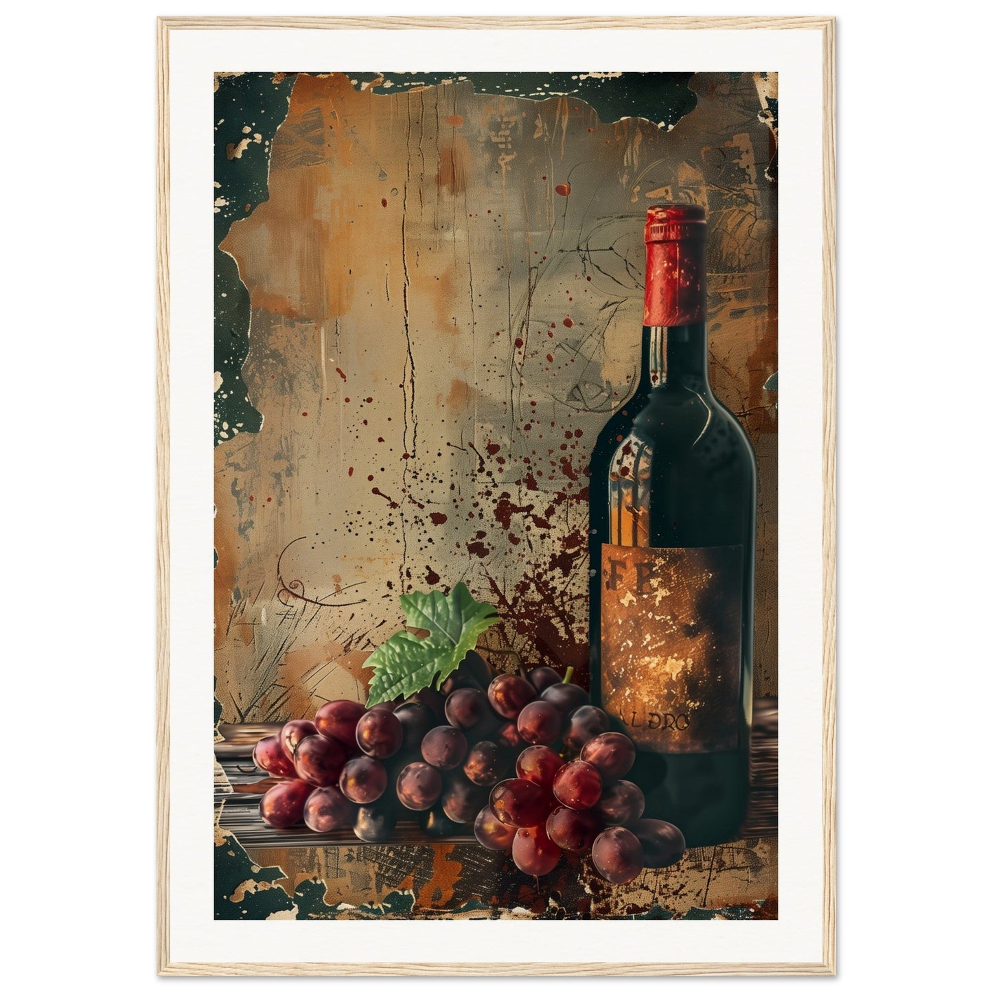 Vieille Affiche de Vin ( 70x100-cm-Bois-clair)