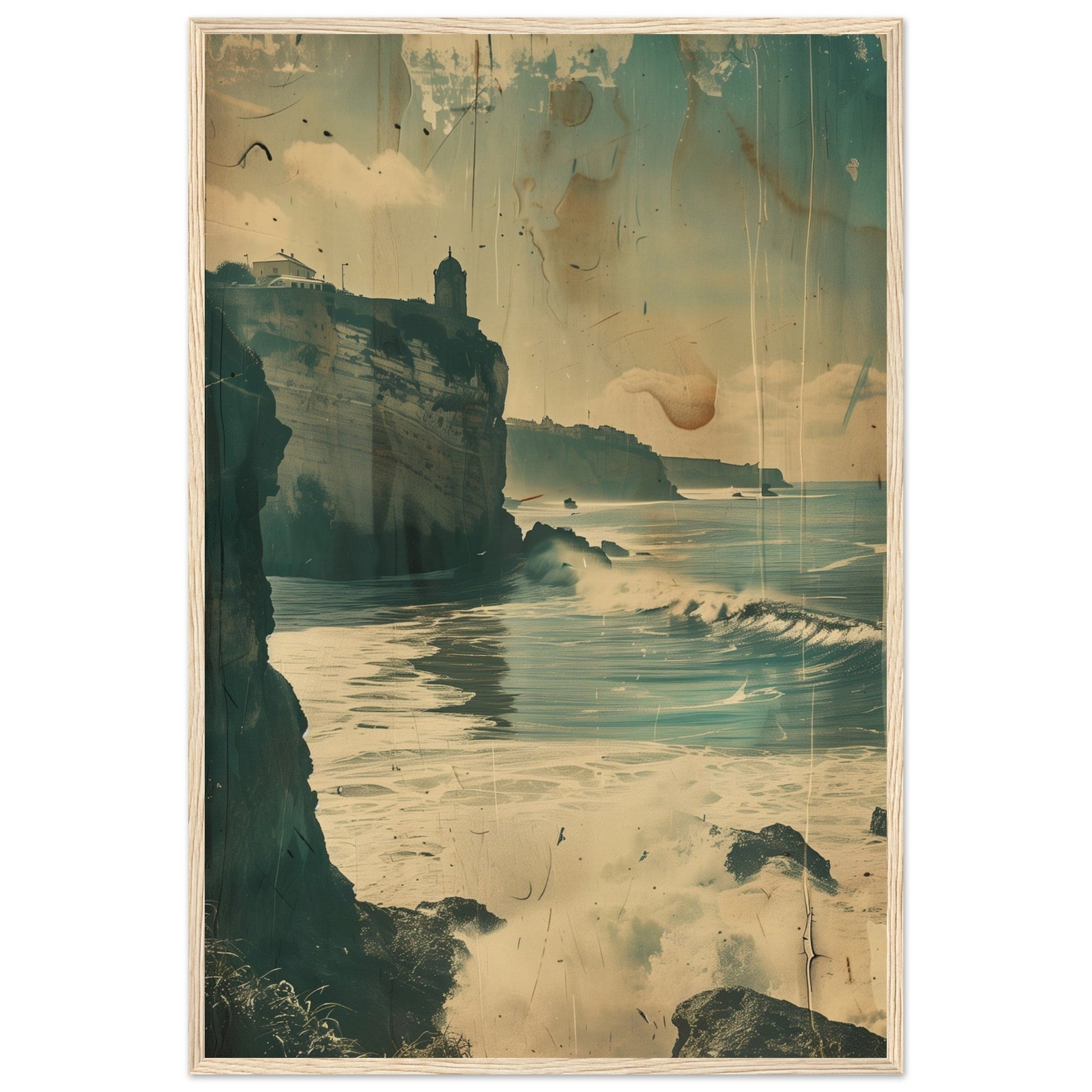 Vieux Poster Biarritz ( 60x90-cm-Bois-clair)