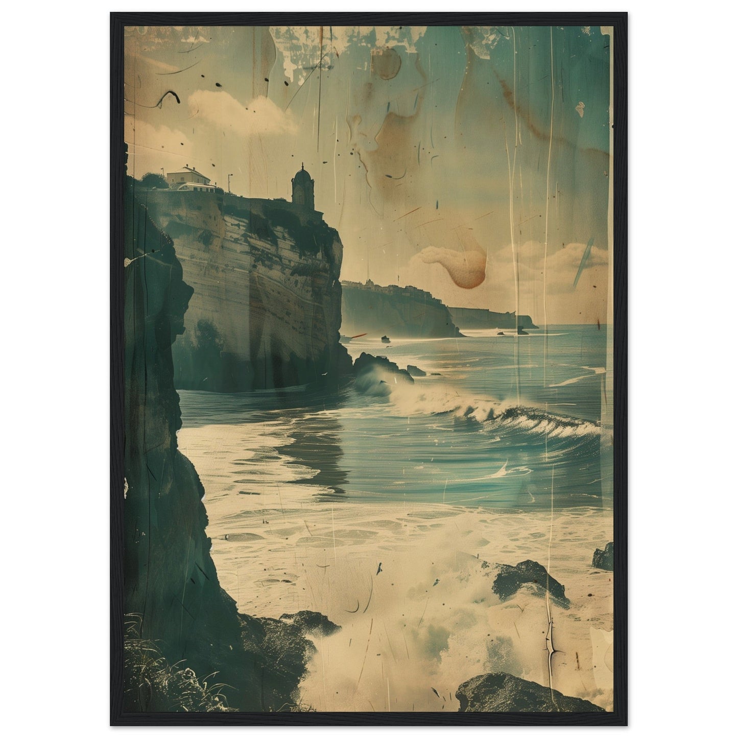 Vieux Poster Biarritz ( 50x70-cm-Bois-noir)