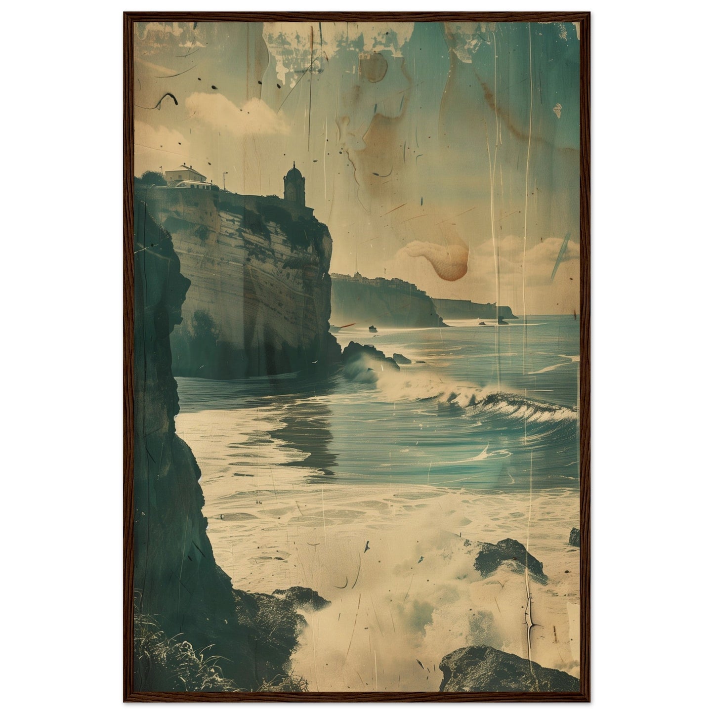 Vieux Poster Biarritz ( 60x90-cm-Bois-foncé)